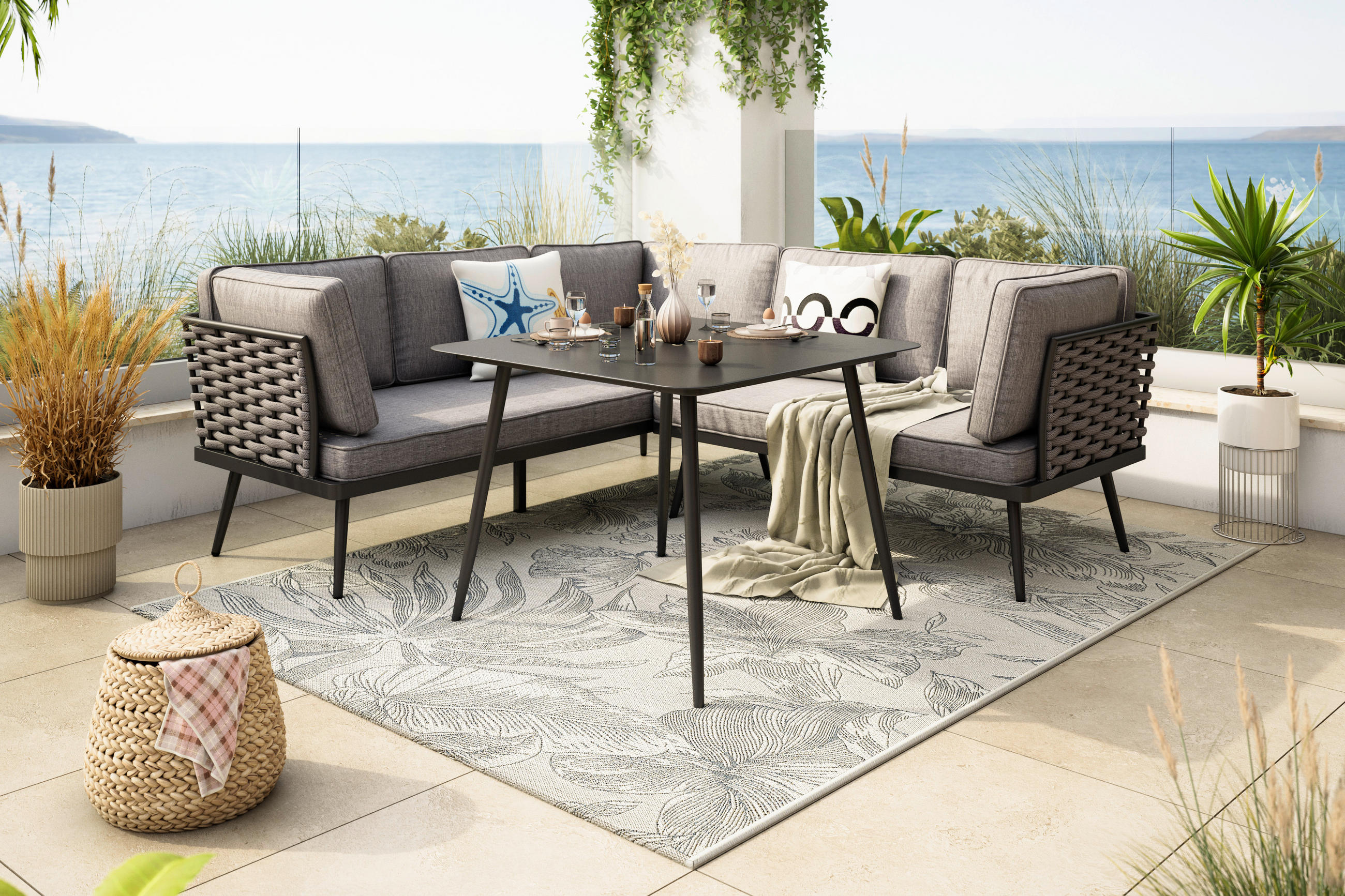 DINING-LOUNGESET Aluminium  - Dunkelgrau/Anthrazit, MODERN, Kunststoff/Textil - Ambia Garden