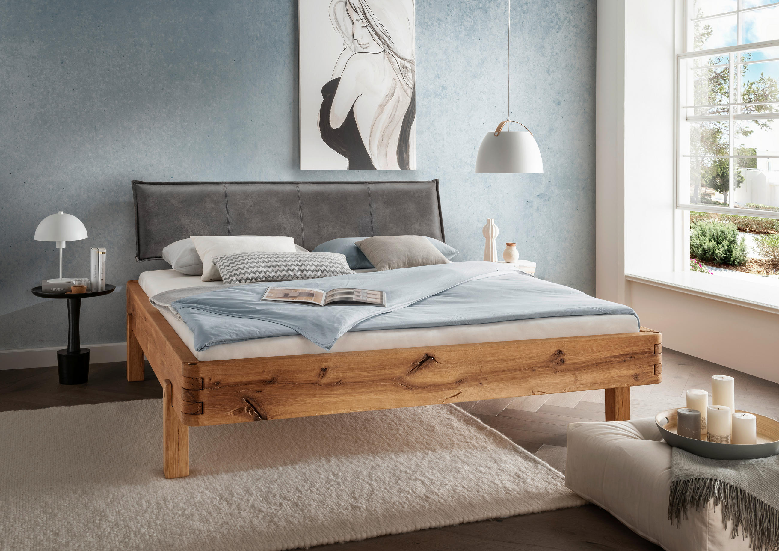 BALKENBETT 140/200 cm  in Wildeiche  - Wildeiche/Anthrazit, Natur, Holz (140/200cm) - Valnatura