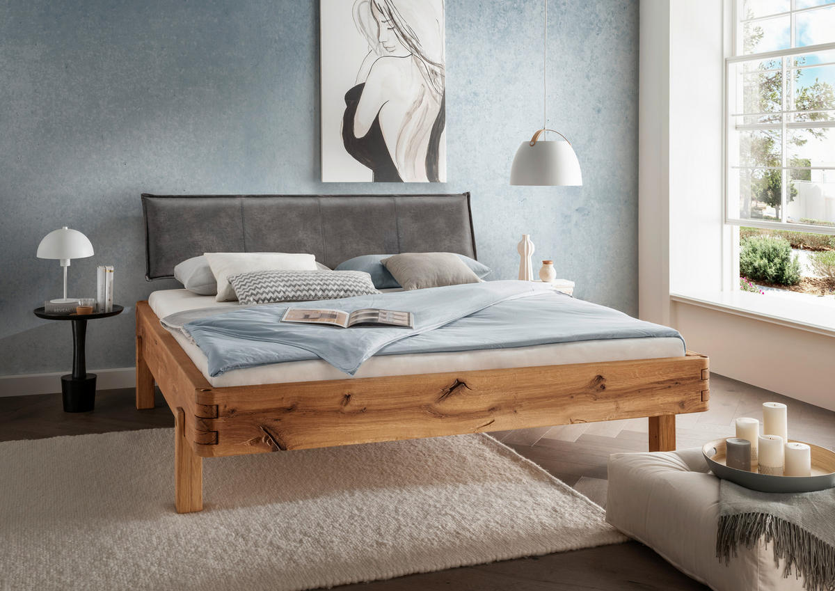 BALKENBETT 140/200 cm  in Wildeiche  - Wildeiche/Anthrazit, Natur, Holz (140/200cm) - Valnatura