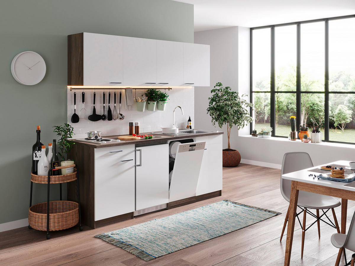 KÜCHENBLOCK 195 cm   in Weiss, Eichefarben  - Weiss/Eichefarben, Basics, Holzwerkstoff (195cm) - Respekta