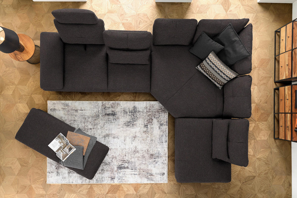 ECKSOFA in Flachgewebe Schwarz  - Schwarz, Design, Textil/Metall (344/271cm) - Chilliano