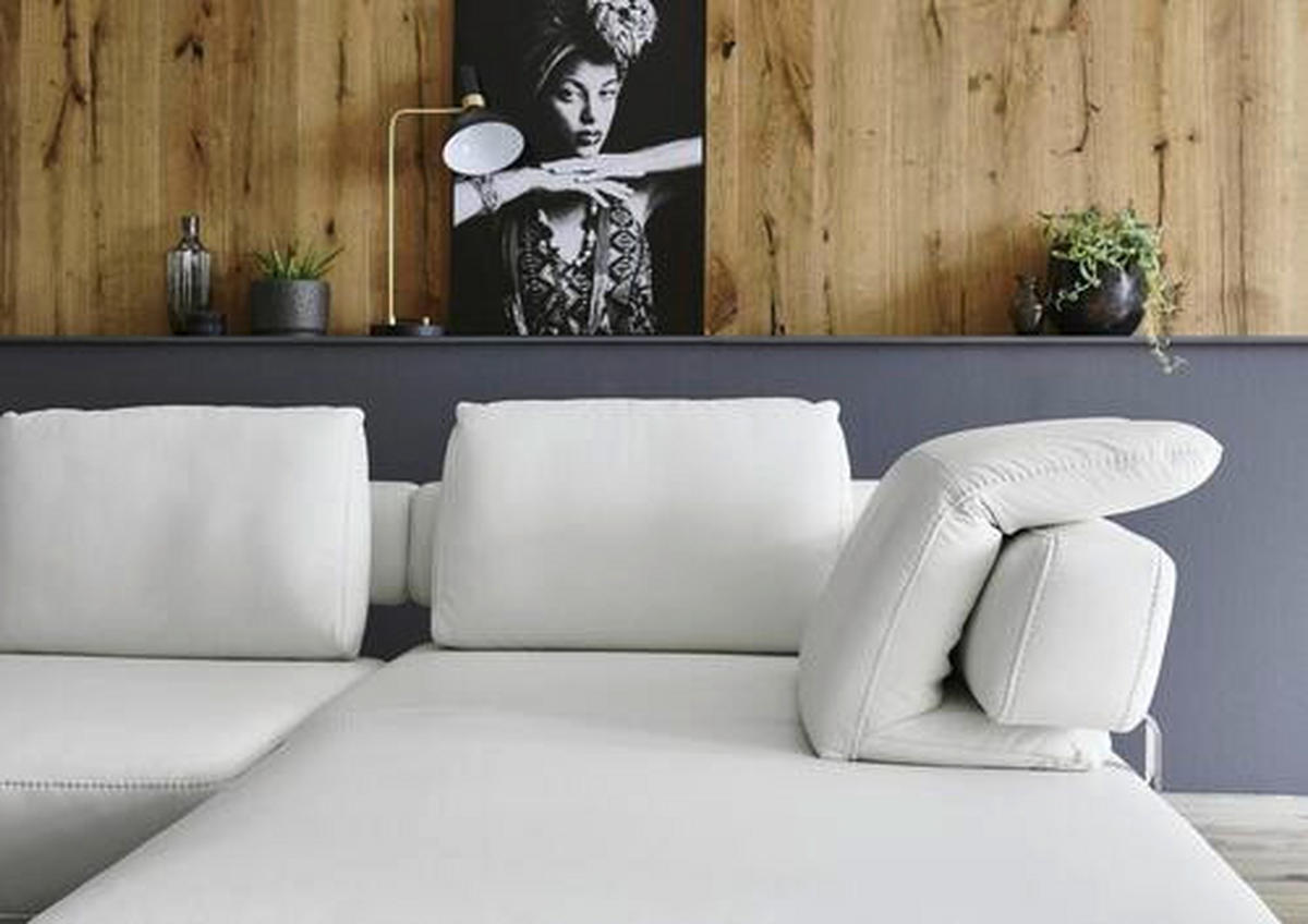 ECKSOFA Weiß Echtleder  - Chromfarben/Weiß, Natur, Leder/Metall (297/214cm) - Valdera