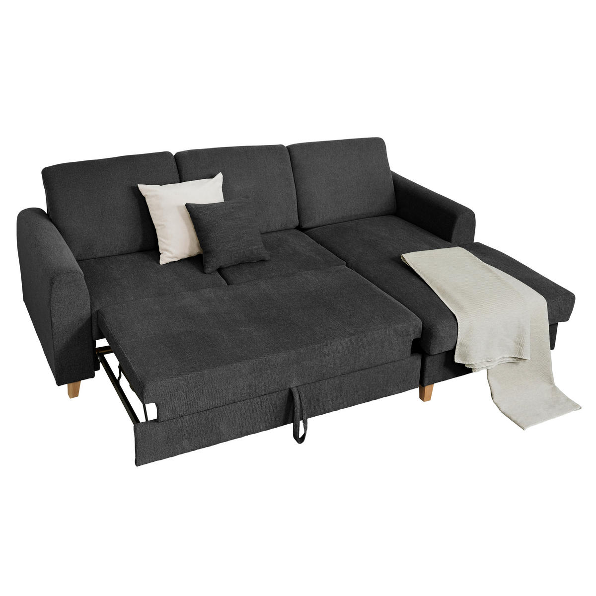 ECKSOFA Anthrazit Flachgewebe  - Anthrazit/Buchefarben, KONVENTIONELL, Holz/Textil (241/166cm) - Carryhome