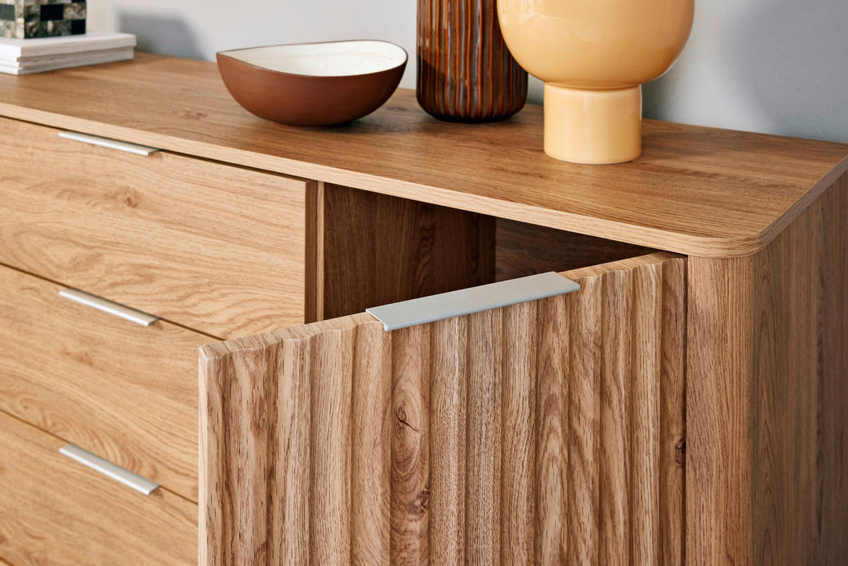 SIDEBOARD Wave  in 150/80/40 cm  - Eichefarben/Alufarben, LIFESTYLE, Holzwerkstoff/Metall (150/80/40cm)