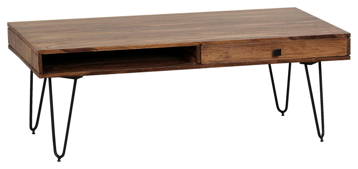 COUCHTISCH Sheesham massiv 117/60/40 cm rechteckig Sheeshamfarben  - Sheeshamfarben/Schwarz, Design, Holz/Metall (117/60/40cm) - MID.YOU