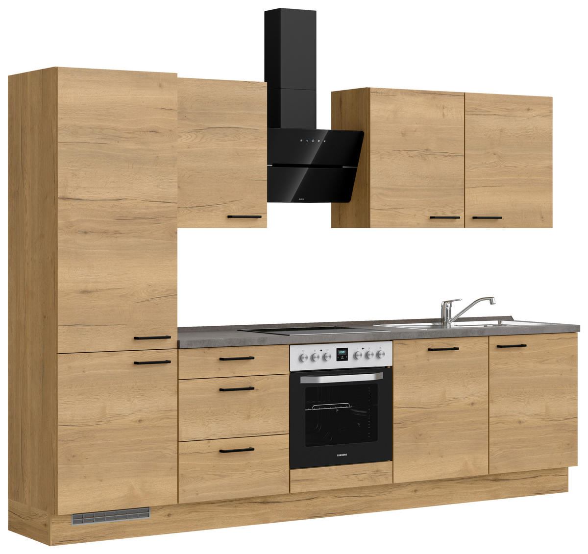 KÜCHENLEERBLOCK 300 cm   in Eichefarben, Schieferfarben  - Schieferfarben/Eichefarben, MODERN, Holzwerkstoff/Metall (300cm) - Nobilia