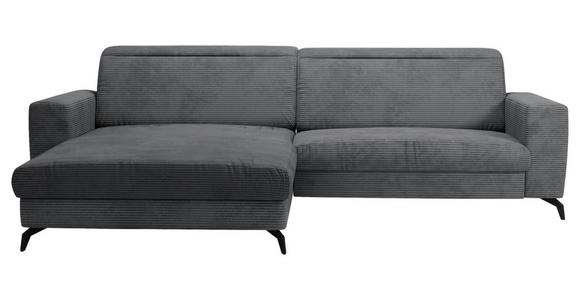 ECKSOFA inkl. Funktion Grau Cord  - Schwarz/Grau, KONVENTIONELL, Textil/Metall (178/290cm) - Cantus