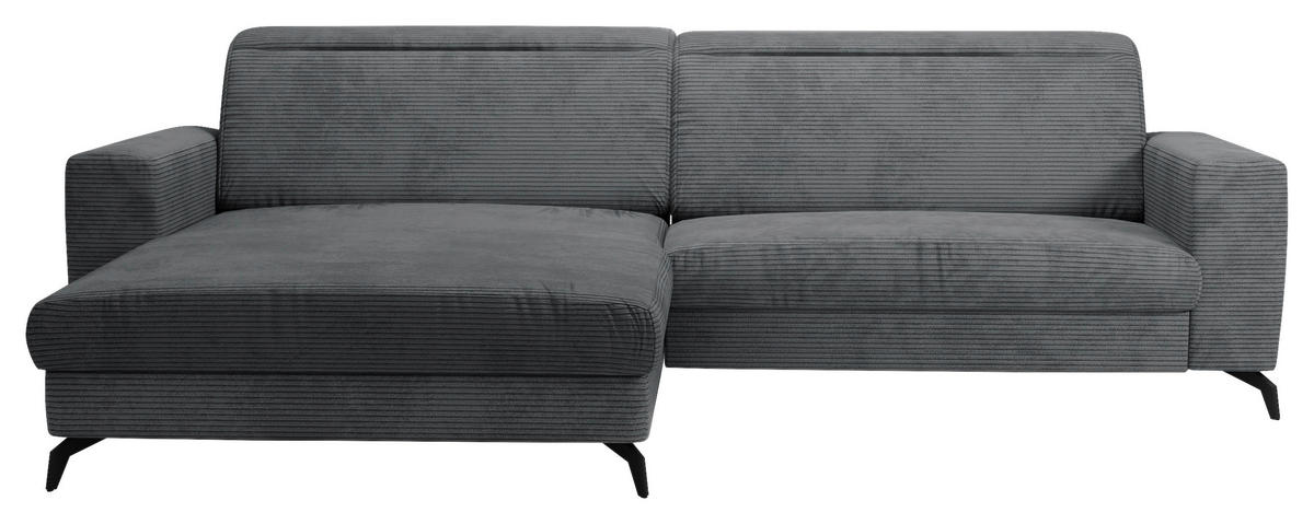 ECKSOFA in Cord Grau  - Schwarz/Grau, Konventionell, Textil/Metall (178/290cm) - Sit & More