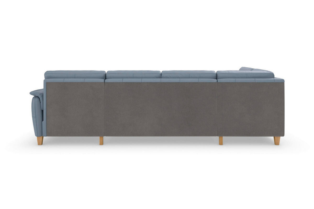 WOHNLANDSCHAFT PALMERA E in Echtleder Graublau  - Graublau/Eichefarben, Basics, Leder/Holz (212/308/163cm) - Sit & More