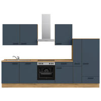 KÜCHENLEERBLOCK 330 cm   in Blau, Eichefarben  - Blau/Eichefarben, MODERN, Holzwerkstoff/Metall (330cm) - Nobilia