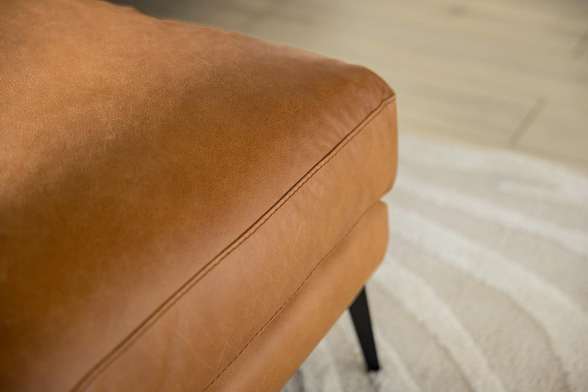 HOCKER BERLIN Echtleder Cognac  - Cognac/Schwarz, Design, Leder/Metall (163/46/62cm) - Livetastic