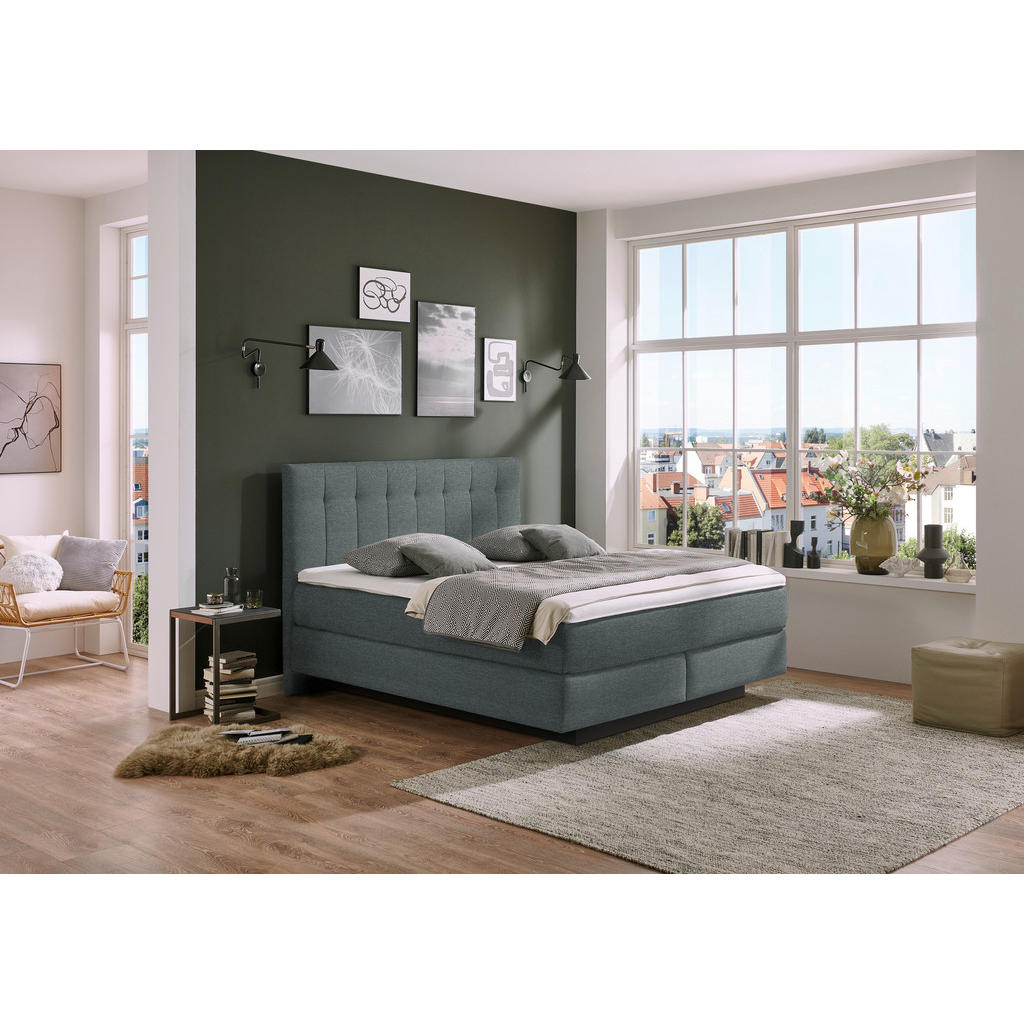 Thumbnail - Beldomo - Sleep Boxspringbett, Anthrazit, Textil, H2, Höhe ca. 23 cm, 200x200 cm, Goldenes M, Made in EU, gepolstertes K...