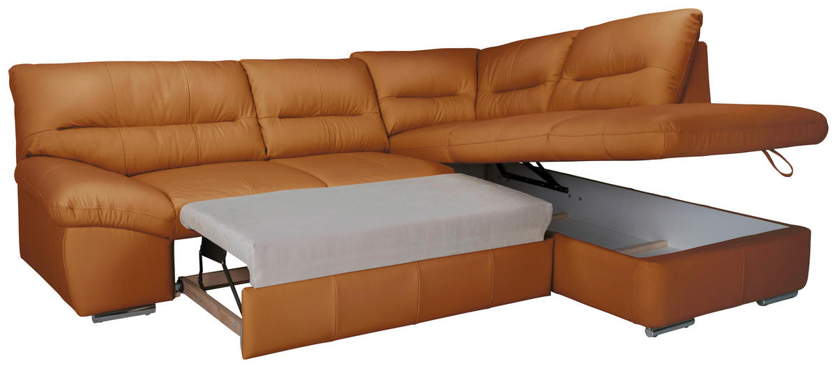 ECKSOFA Cognac Echtleder  - Chromfarben/Cognac, Design, Leder/Metall (268/216cm) - Livetastic