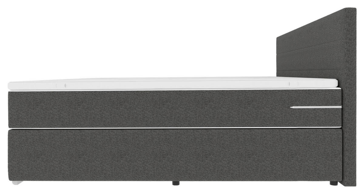 BOXSPRINGBETT 200/200 cm,  in Anthrazit, Topper, Matratzen, H3 = fest  - Chromfarben/Anthrazit, KONVENTIONELL, Kunststoff/Textil (200/200cm) - Boxxx