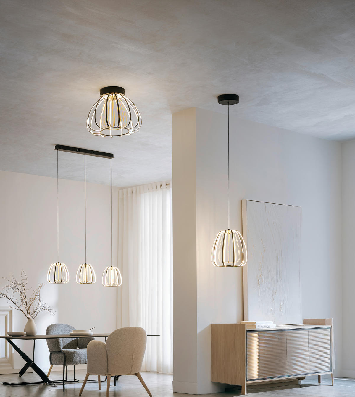 LED MENNYEZETI LÁMPA - fekete/aranyszínű, Design, műanyag/üveg (44,5/33cm) - Novel