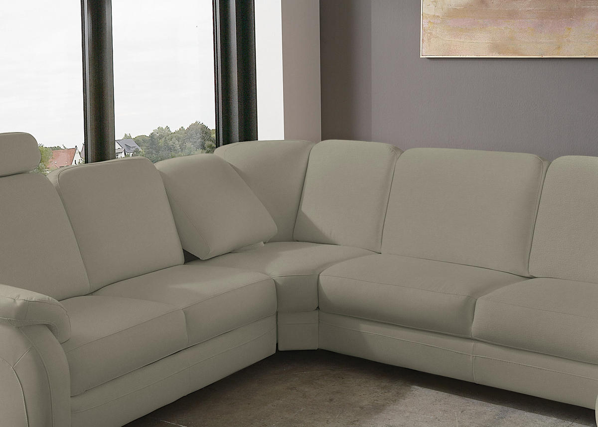 WOHNLANDSCHAFT Echtleder Platinfarben  - Platinfarben/Alufarben, Konventionell, Leder/Metall (239/329/165cm) - Beldomo Premium