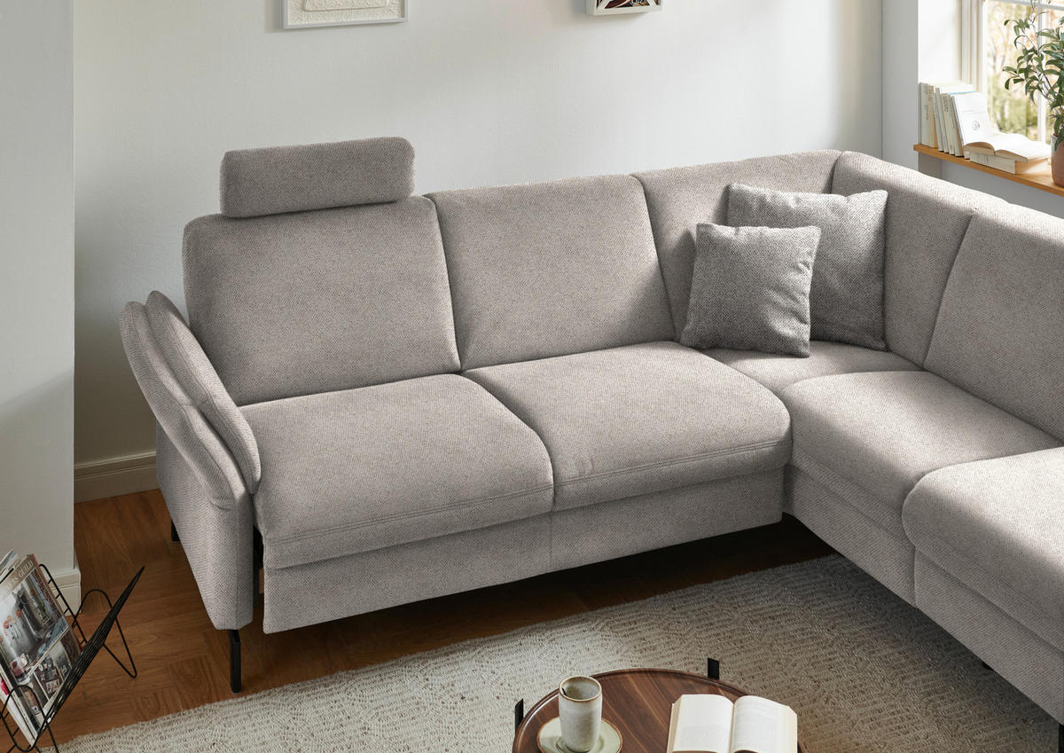 ECKSOFA in Flachgewebe Beige  241/190 cm  - Beige/Schwarz, KONVENTIONELL, Textil/Metall (241/190cm) - Beldomo Comfort