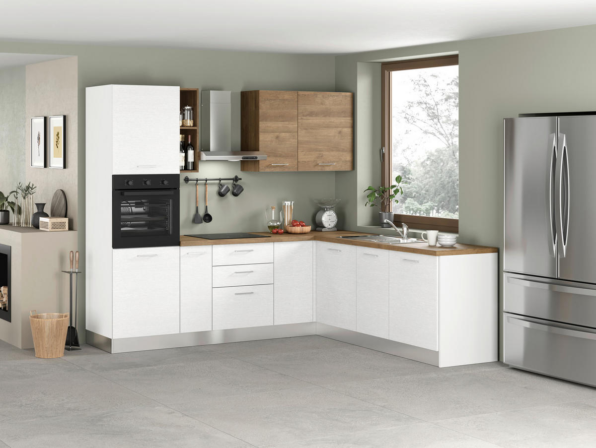 ECKKÜCHE 250/225 cm  in Weiß, Eichefarben  - Eichefarben/Magnolie, LIFESTYLE, Holzwerkstoff/Kunststoff (250/225cm) - MID.YOU