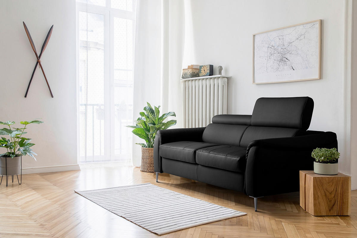 SCHLAFSOFA PAFOS Schwarz Echtleder Lederlook  - Schwarz, Design, Leder/Textil (203/77-98/103cm) - MID.YOU