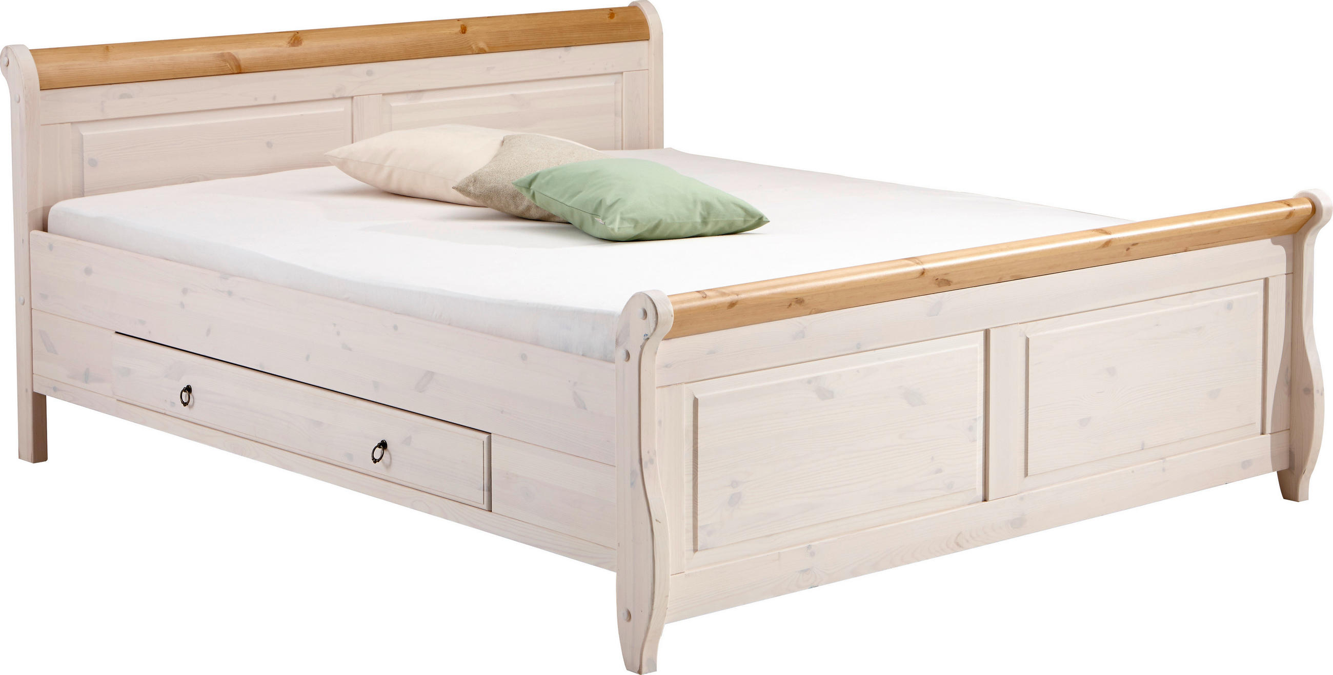 BETT 180/200 cm in Weiß, Kieferfarben - Weiß/Kieferfarben, LIFESTYLE, Holz (180/200cm) - Carryhome