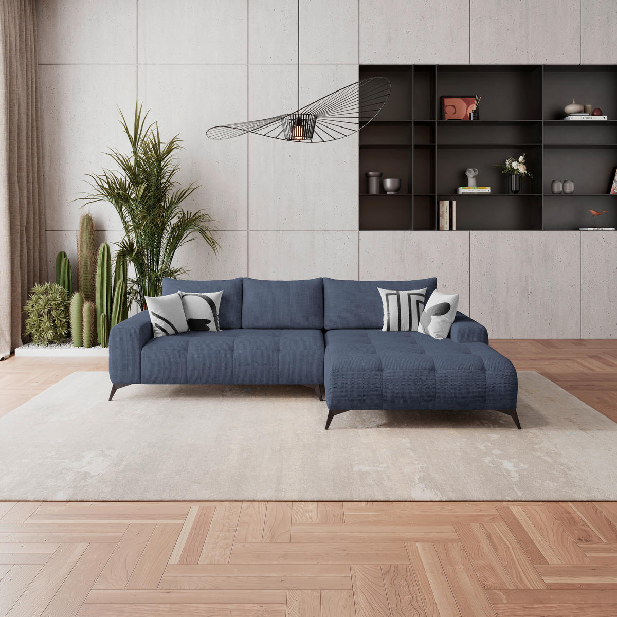 HÖRNSOFFA i flatväv blå  - blå/svart, Trend, metall/textil (290/175cm) - MID.YOU