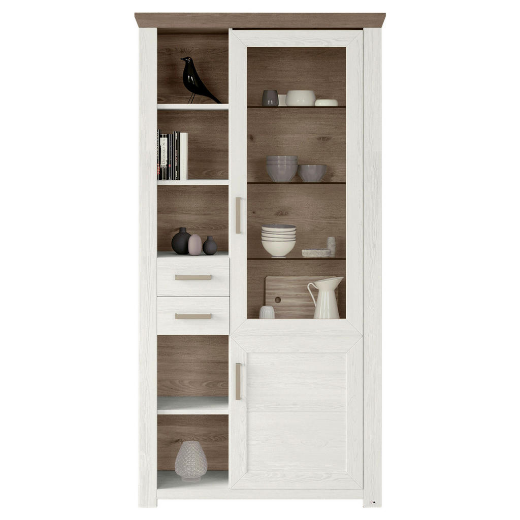Thumbnail - SetOne by Musterring Vitrine, Weiß, Eiche, Metall, 7 Fächer, 2 Schubladen, 104.5x206.6x42.2 cm, Typenauswahl, Wohnzimmer...