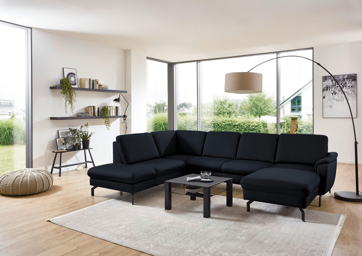 WOHNLANDSCHAFT Beldomo premium in Echtleder Dunkelblau  - Schwarz/Dunkelblau, KONVENTIONELL, Leder/Metall (224/306/168cm) - Beldomo Premium