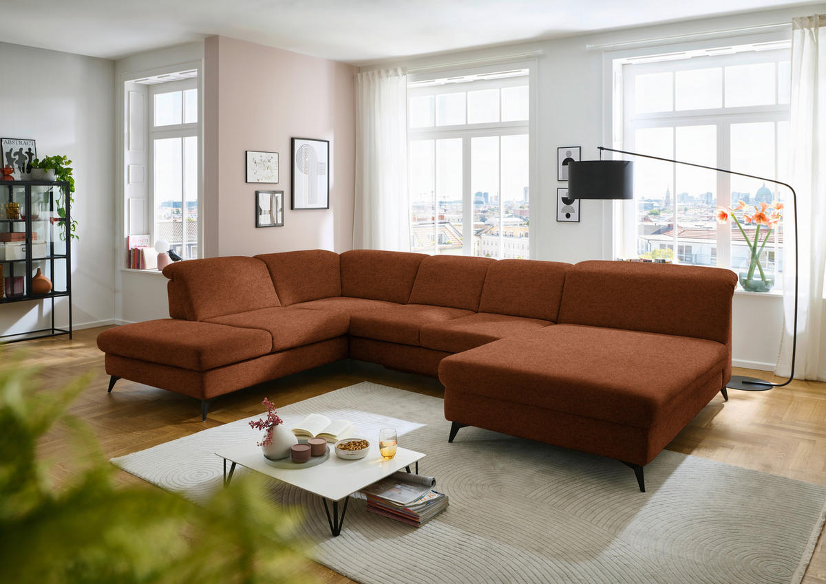 WOHNLANDSCHAFT Chenille Rostfarben  - Rostfarben/Schwarz, Design, Textil/Metall (255/369/198cm) - Beldomo Style