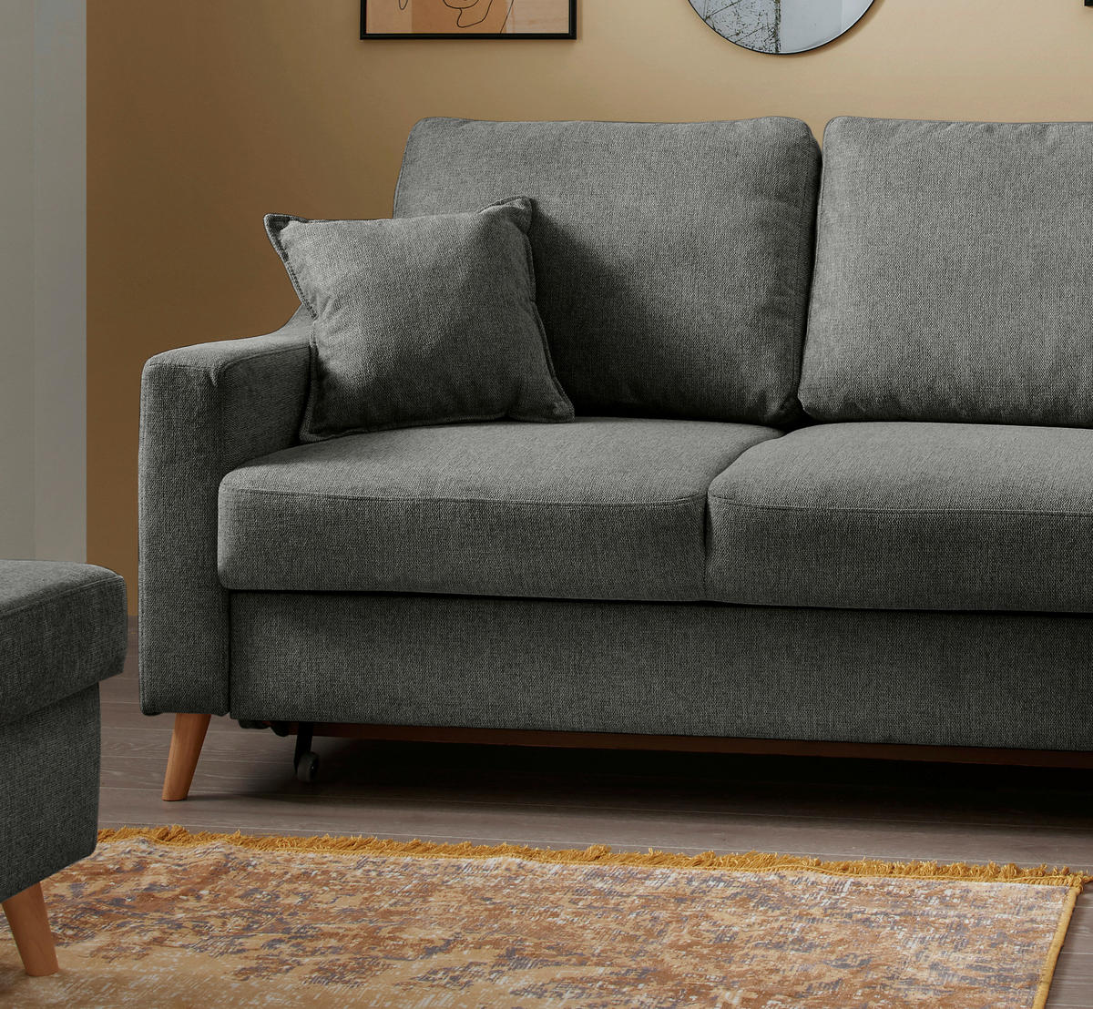 ECKSOFA in Struktur Anthrazit  - Anthrazit/Naturfarben, Konventionell, Holz/Textil (230/200cm) - P & B