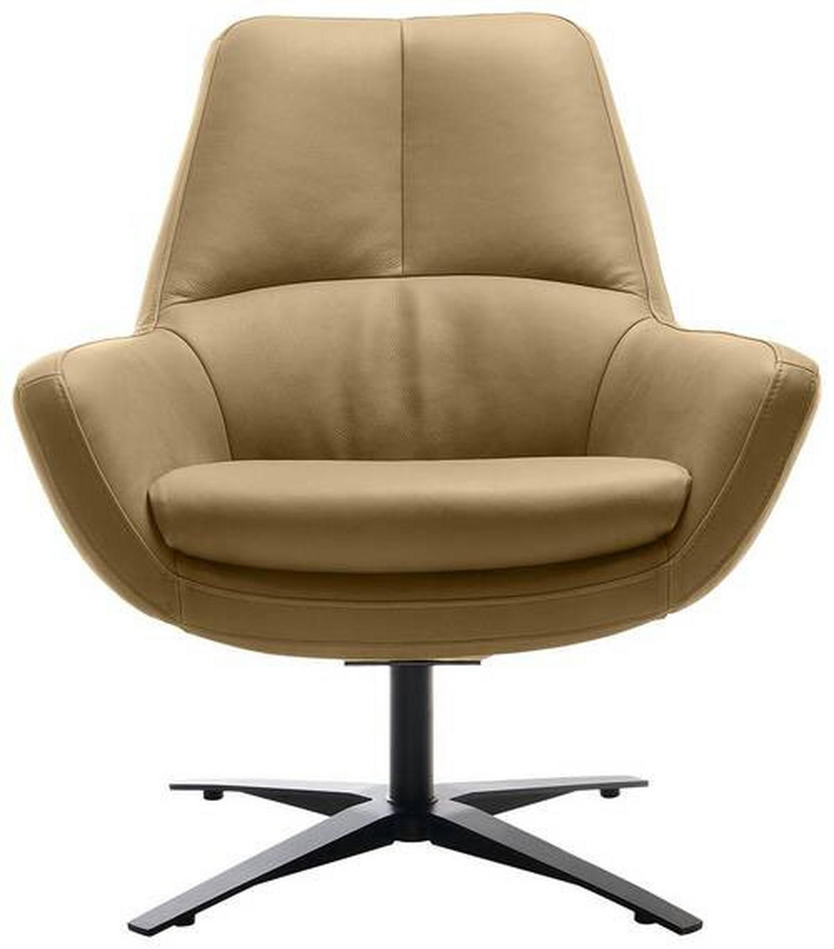 SESSEL in Echtleder Hellbraun  - Hellbraun/Schwarz, Modern, Leder/Metall (81/92/83cm) - Trendmanufaktur