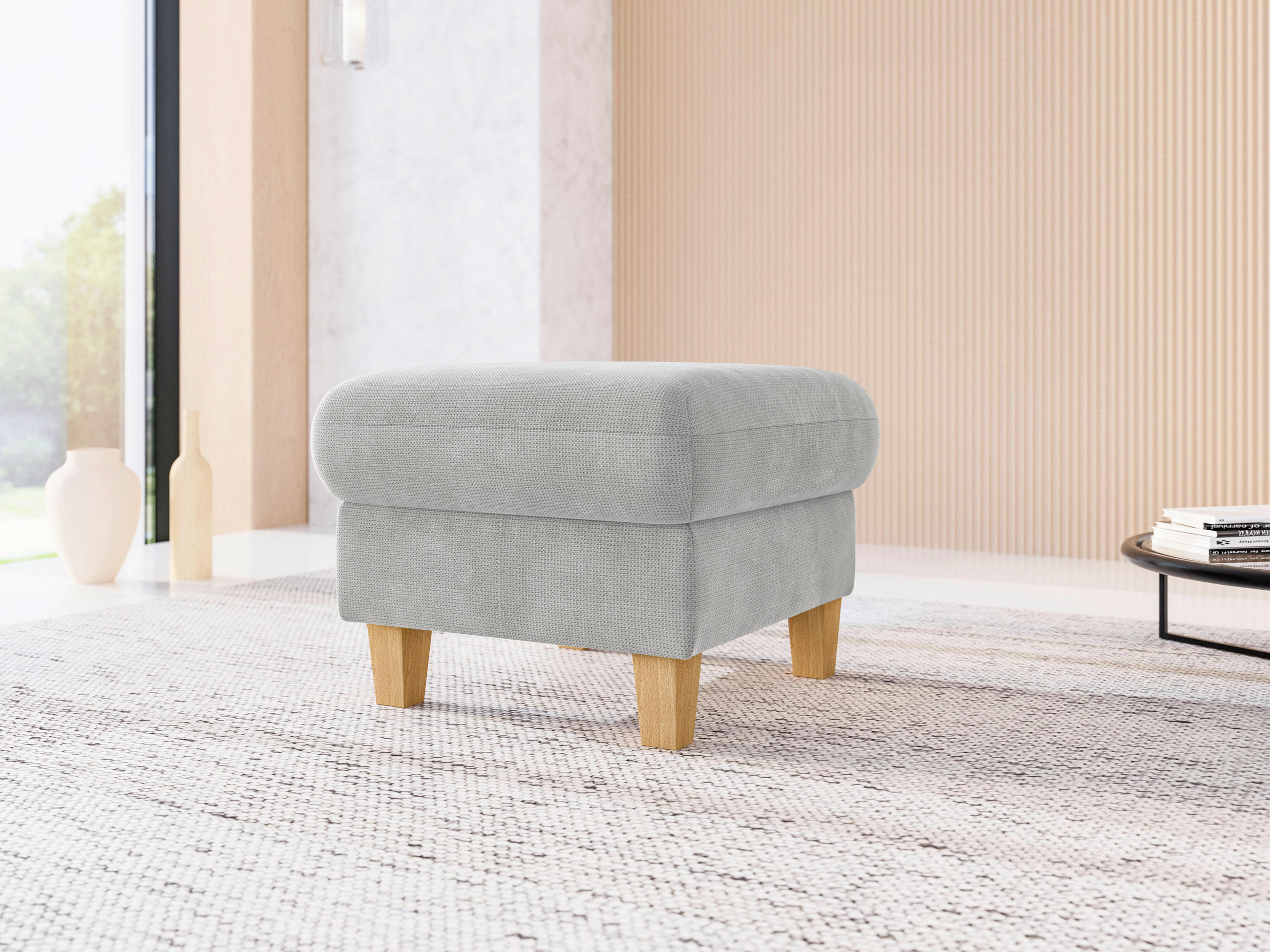 HOCKER Flachgewebe Silberfarben  - Eichefarben/Silberfarben, KONVENTIONELL, Holz/Textil (58/48/58cm) - Sit & More