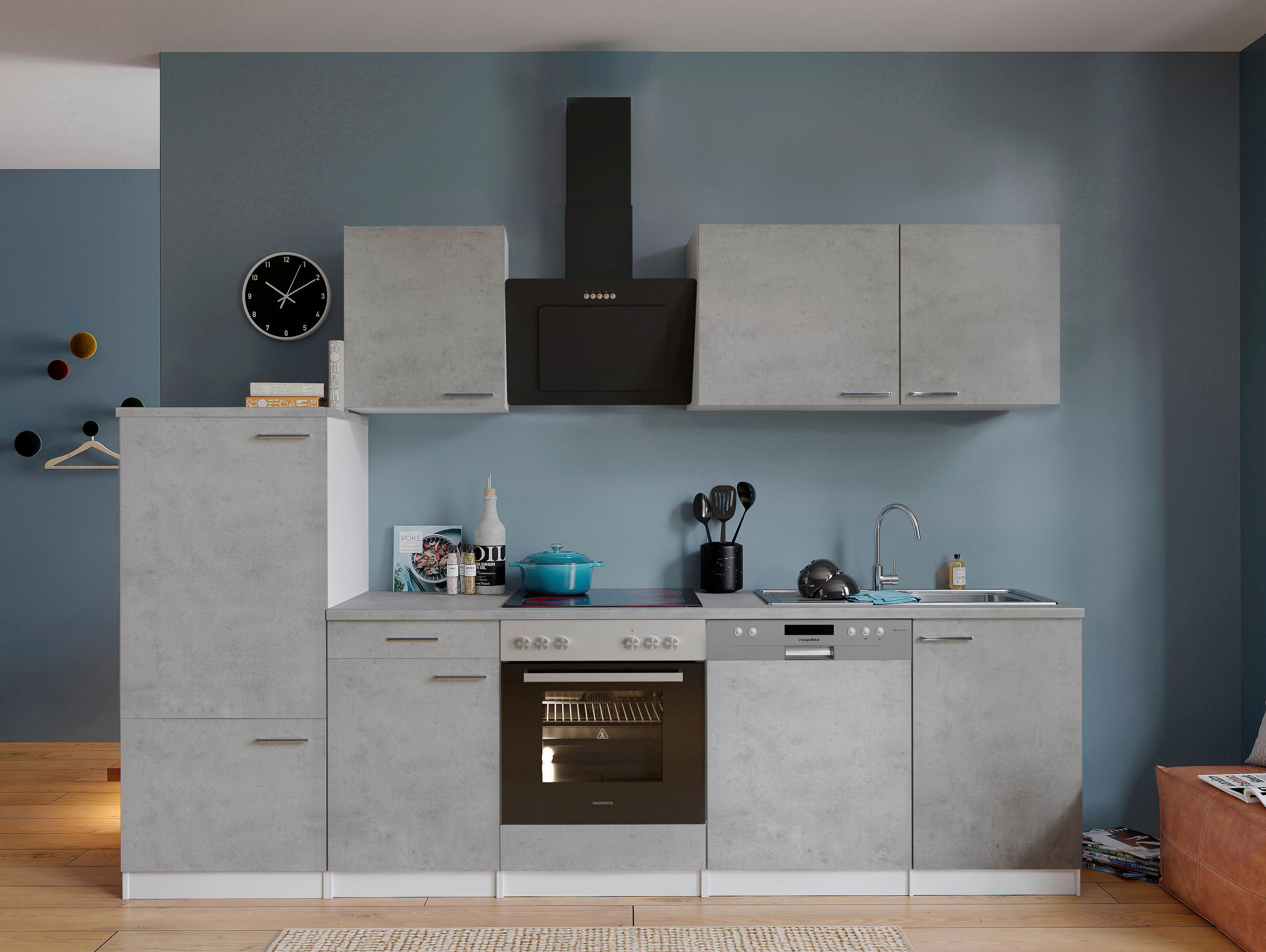 KÜCHENBLOCK 280 cm in Grau, Weiß - Edelstahlfarben/Weiß, Basics, Holzwerkstoff/Metall (280cm) - Respekta