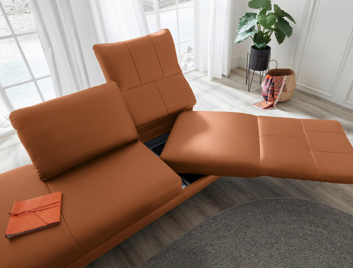 RÉCAMIERE in Echtleder Cognac  - Chromfarben/Cognac, Design, Leder/Metall (209/85-109/95-16cm) - Dieter Knoll