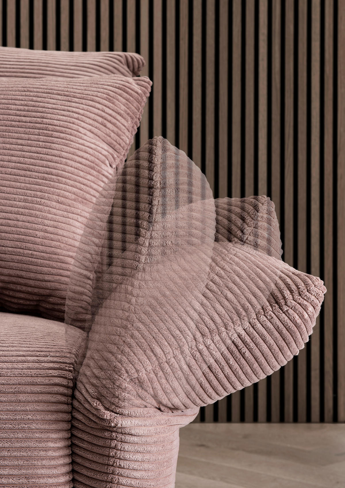 ECKSOFA in Cord Rosa  - Schwarz/Rosa, Design, Textil/Metall (178/264-302cm) - Livetastic