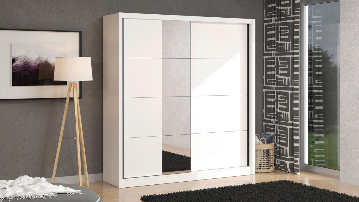 SCHIEBETÜRENSCHRANK 205/215,5/60 cm 2-türig Weiß  - Schwarz/Weiß, MODERN, Holzwerkstoff/Metall (205/215,5/60cm) - MID.YOU