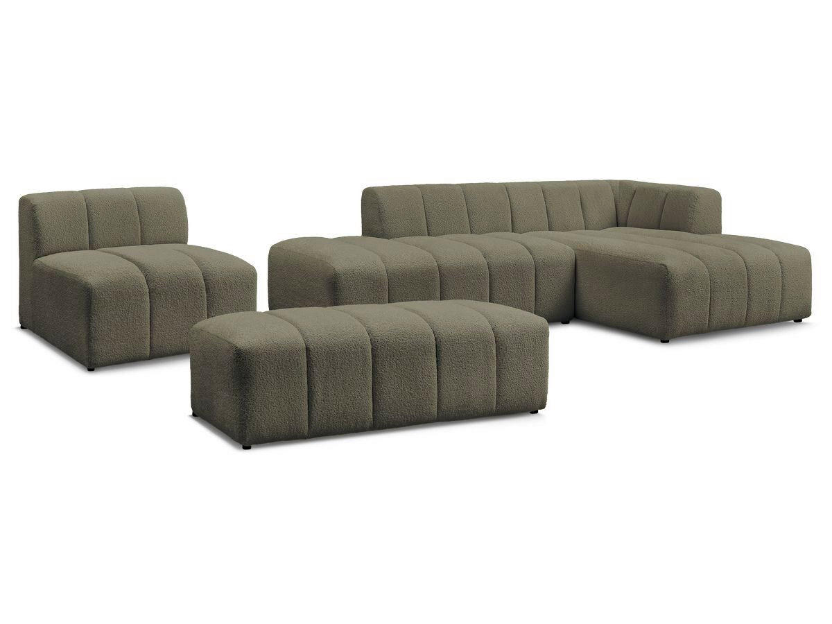 ECKSOFA Ottomane rechts  ANNECY Grün Bouclé  - Schwarz/Grün, MODERN, Kunststoff/Textil (262/170cm)
