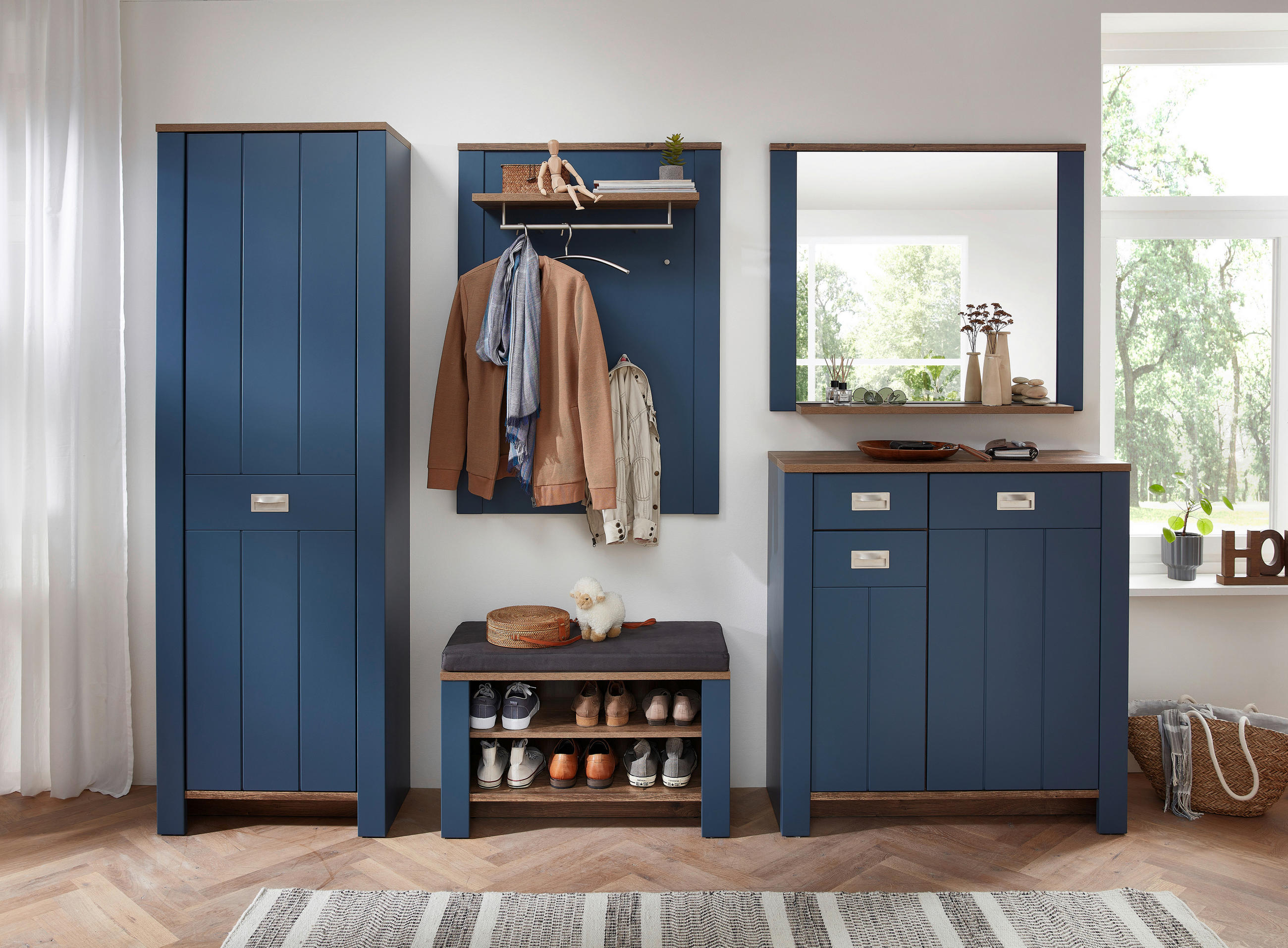 GARDEROBENBANK 81/52/38 cm  - Blau/Eichefarben, Lifestyle, Holzwerkstoff (81/52/38cm) - MID.YOU