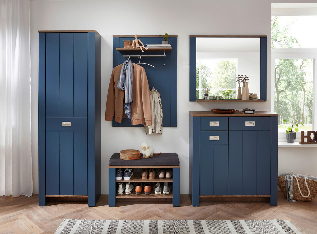 WANDSPIEGEL 98/80/17 cm    in rechteckig  - Blau/Eichefarben, LIFESTYLE, Glas/Holzwerkstoff (98/80/17cm) - MID.YOU