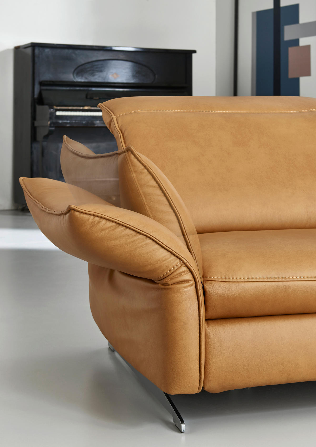 ECKSOFA in Echtleder Orange  - Edelstahlfarben/Orange, Design, Leder/Metall (292/258cm) - Hukla