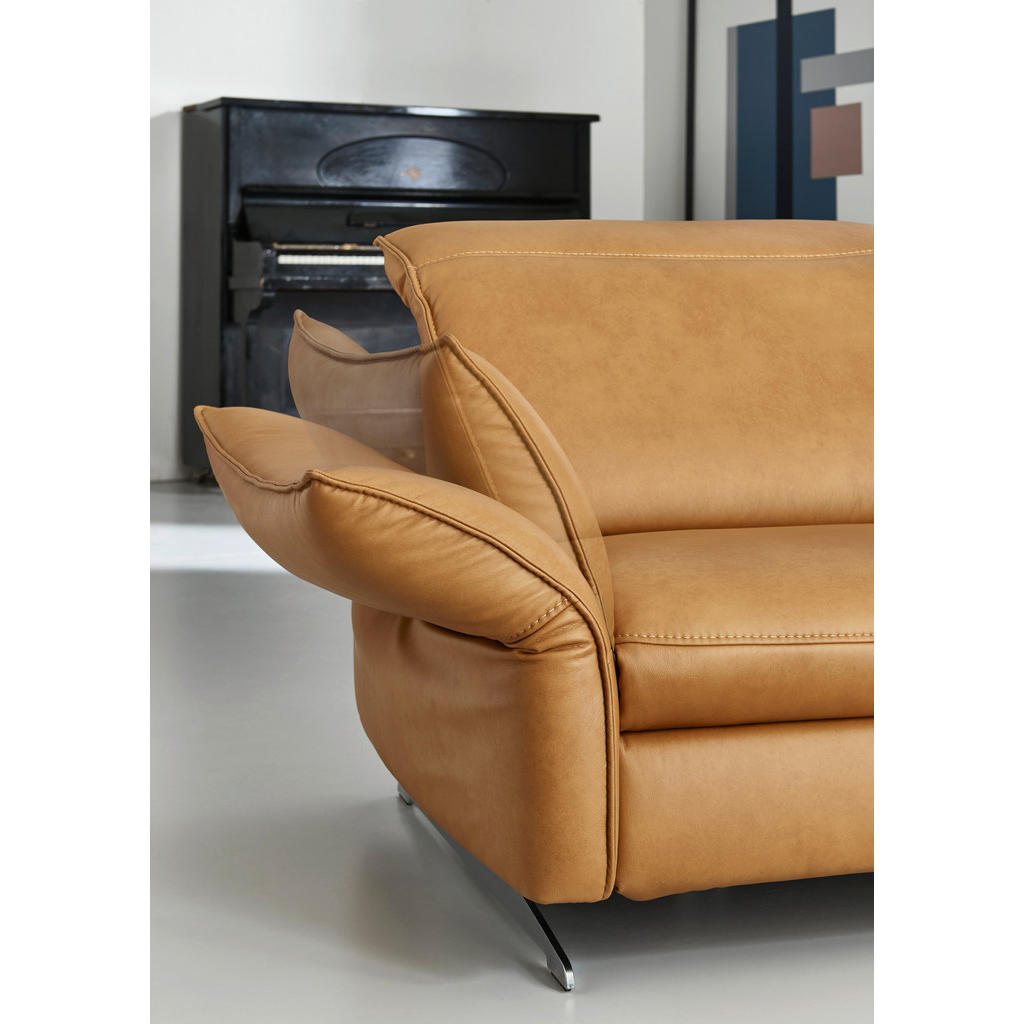 Thumbnail - Hukla Ecksofa Valdera, Orange, Leder, Echtleder, Semi-Anilinleder, 4-Sitzer, L-Form, 292x258 cm, Goldenes M, Typenauswah...