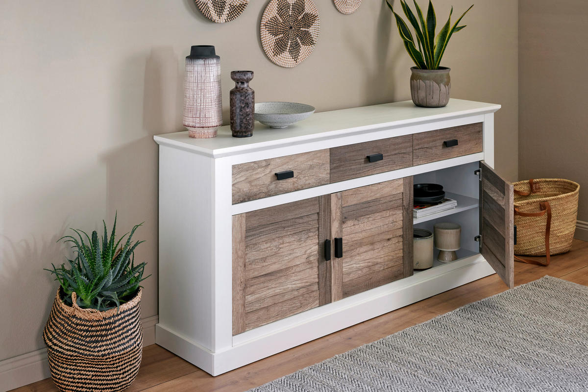 SIDEBOARD Hampton  in 158/81,3/40 cm  - Eichefarben/Schwarz, KONVENTIONELL, Holzwerkstoff/Metall (158/81,3/40cm)