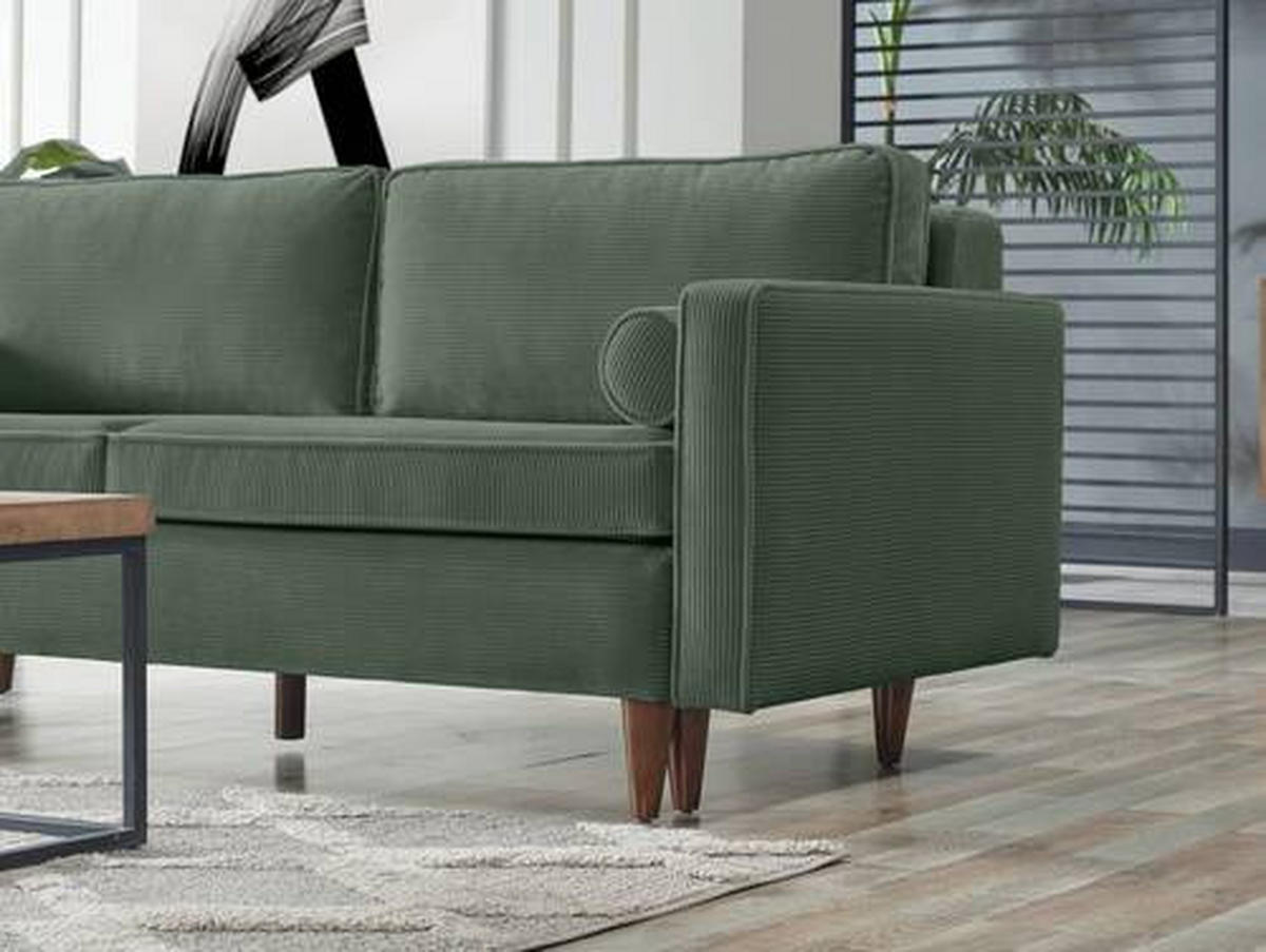SCHLAFSOFA Cord Grün  - Buchefarben/Grün, MODERN, Holz/Textil (208/78/96cm) - Livetastic