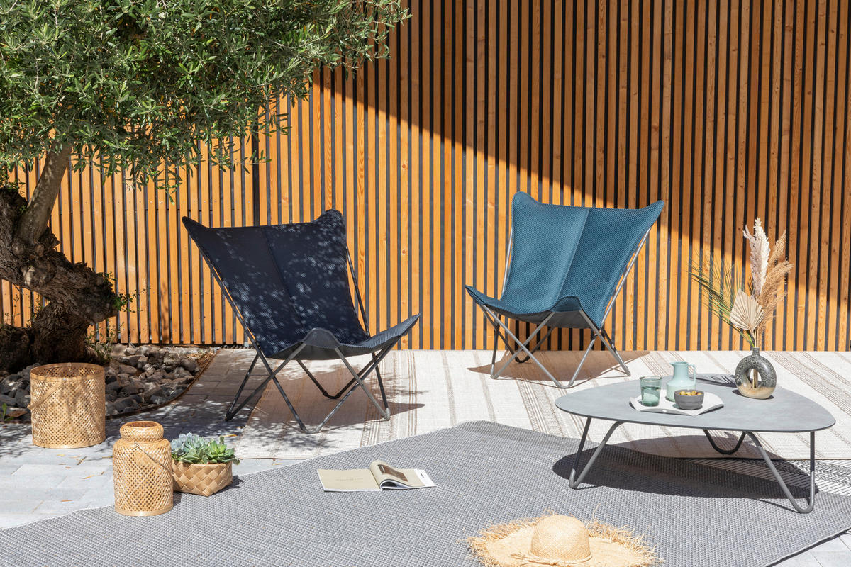 GARTEN-RELAXSESSEL Stahl  - Titanfarben/Dunkelblau, Basics, Kunststoff/Metall (91/87/83cm) - Lafuma Mobilier
