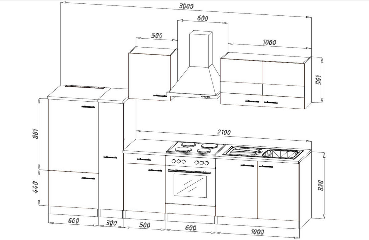 KÜCHENLEERBLOCK 300 cm   in Grau  - Edelstahlfarben/Nussbaumfarben, Basics, Holzwerkstoff/Metall (300cm) - Respekta