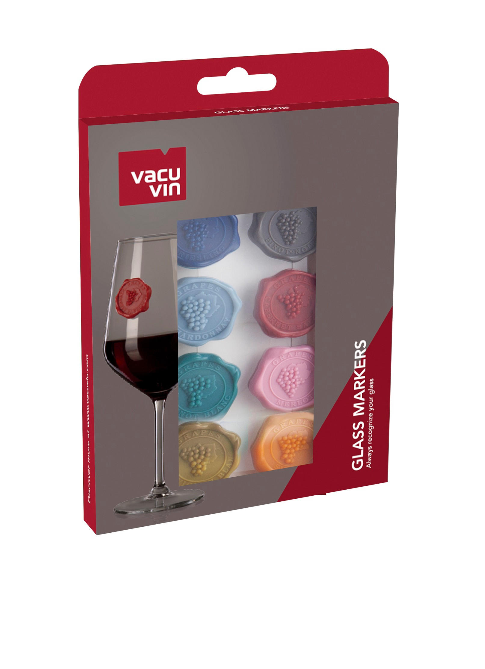 SET OBELEŽIVAČA ZA ČAŠE - višebojna, Konvencionalno, plastika (3/0,8/3,2cm) - Vacu Vin