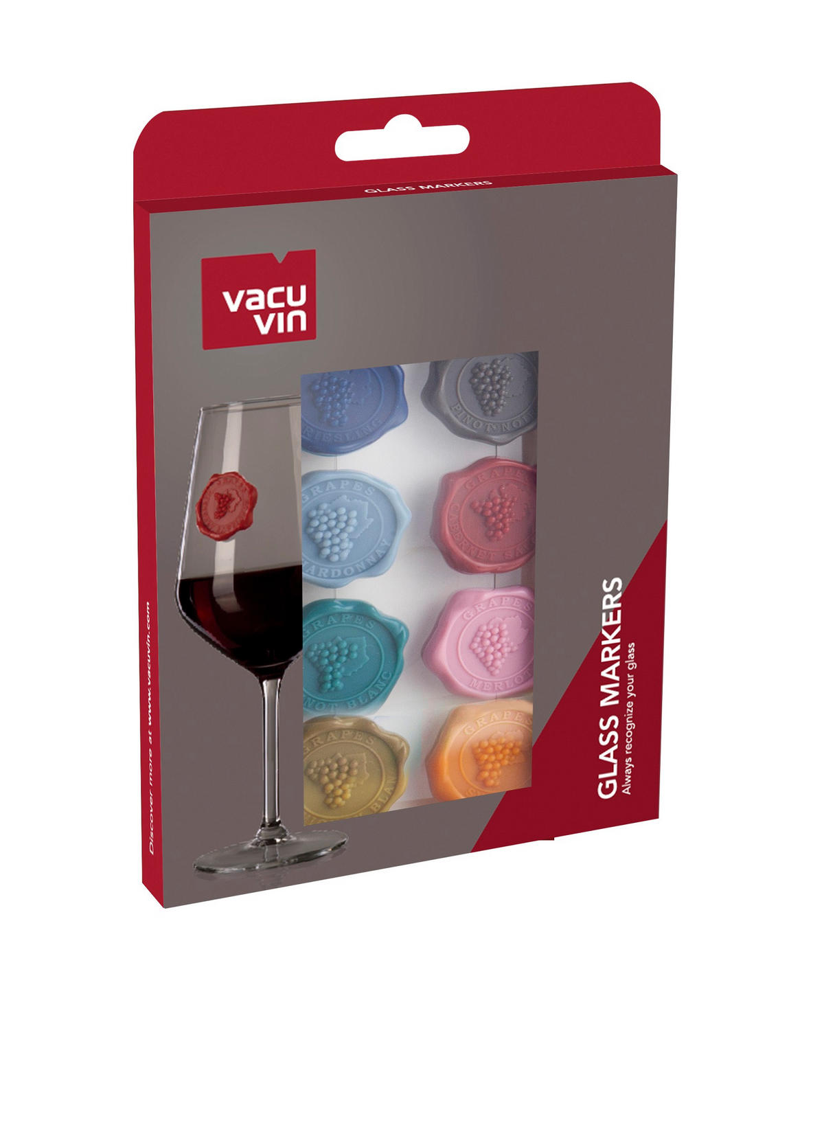 SET OBELEŽIVAČA ZA ČAŠE - višebojna, Konvencionalno, plastika (3/0,8/3,2cm) - Vacu Vin