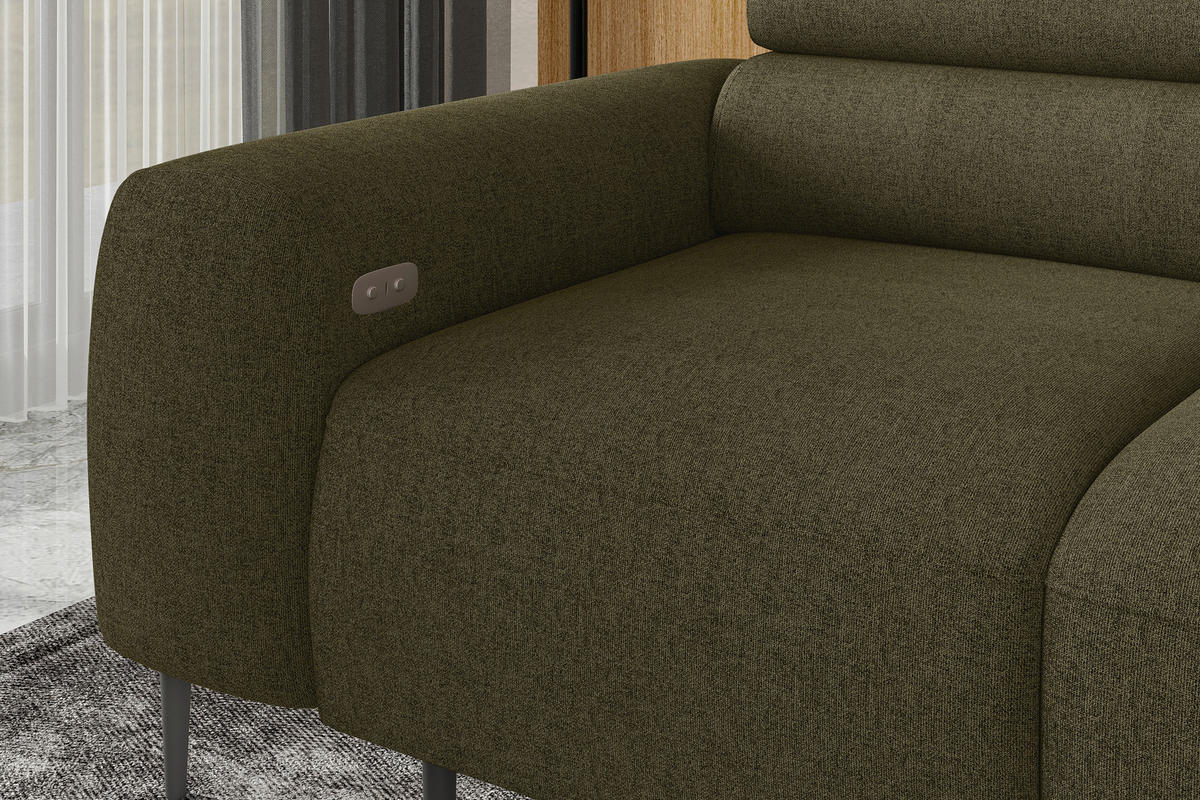 ECKSOFA Braun, Grün Struktur Rücken echt, Kopfteilverstellung, Sitztiefenverstellung  - Schwarz/Braun, MODERN, Textil/Metall (274/179cm) - Welnova