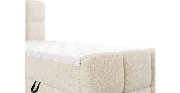 BOXBETT 90/200 cm,  in Beige, gepolstertes Kopfteil, Bettkasten, Topper, H3 = fest  - Beige/Schwarz, Design, Holzwerkstoff/Kunststoff (90/200cm) - Xora