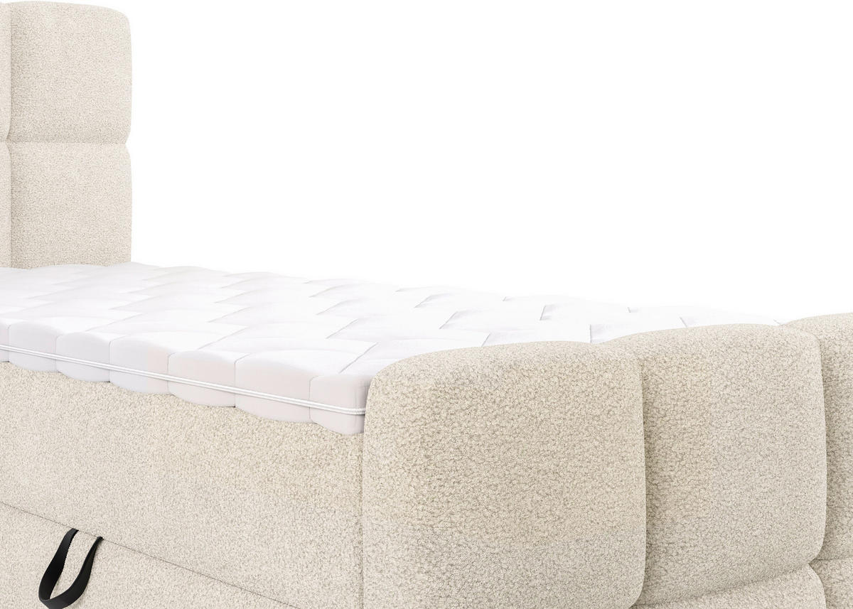 BOXBETT 120/200 cm,  in Beige, gepolstertes Kopfteil, Bettkasten, Topper, H3 = fest  - Beige/Schwarz, Design, Holzwerkstoff/Kunststoff (120/200cm) - Xora