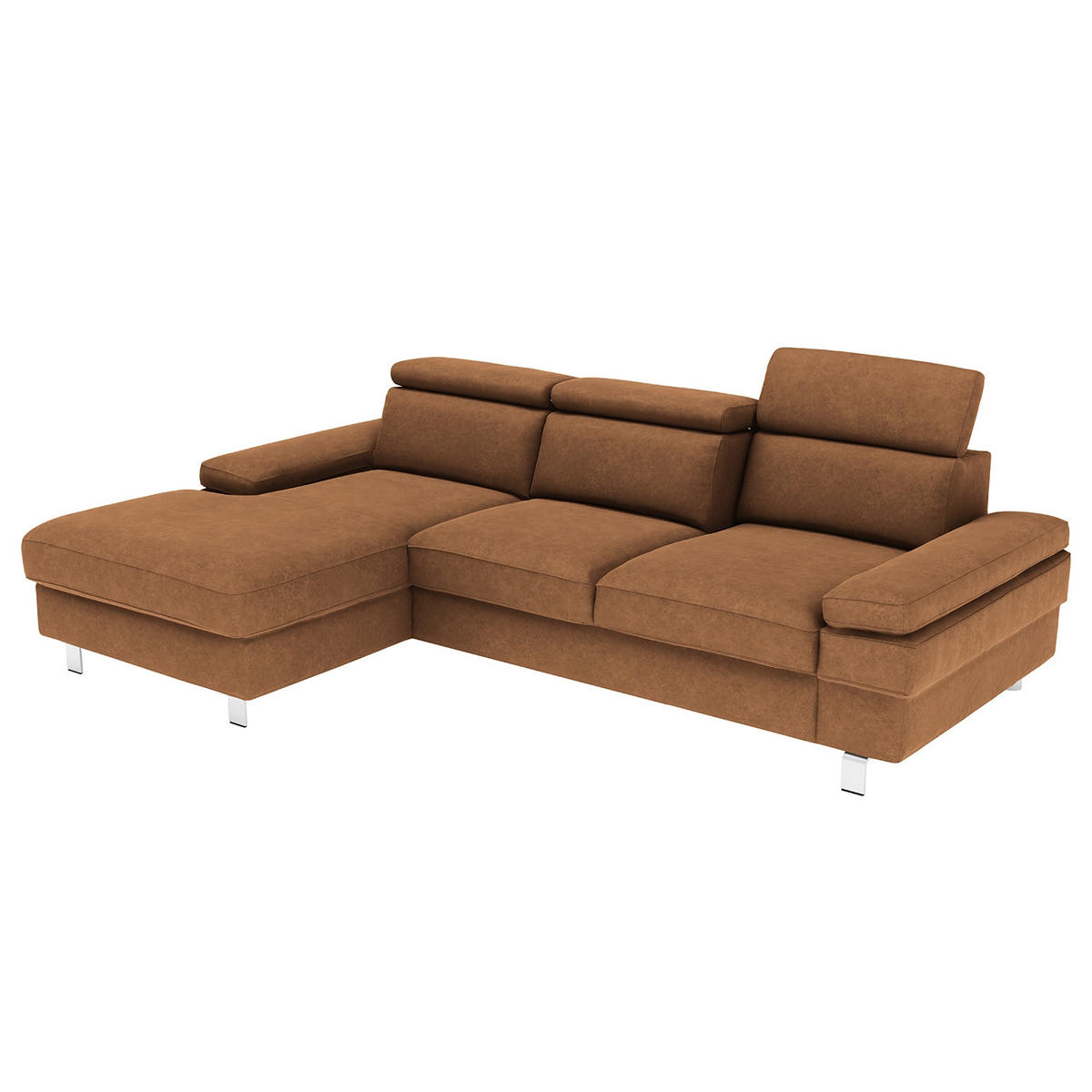 ECKSOFA in Mikrofaser Braun  - Silberfarben/Braun, Konventionell, Textil/Metall (259/82/182cm) - Trendmanufaktur